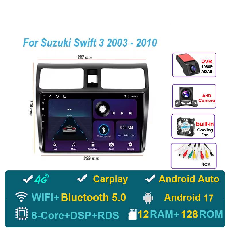 Car Radio Android 17 For Suzuki Swift 2003-2010 Navigation Multimedia Video Player Carplay Auto Head Unit BT Stereo GPS 4G WIFI