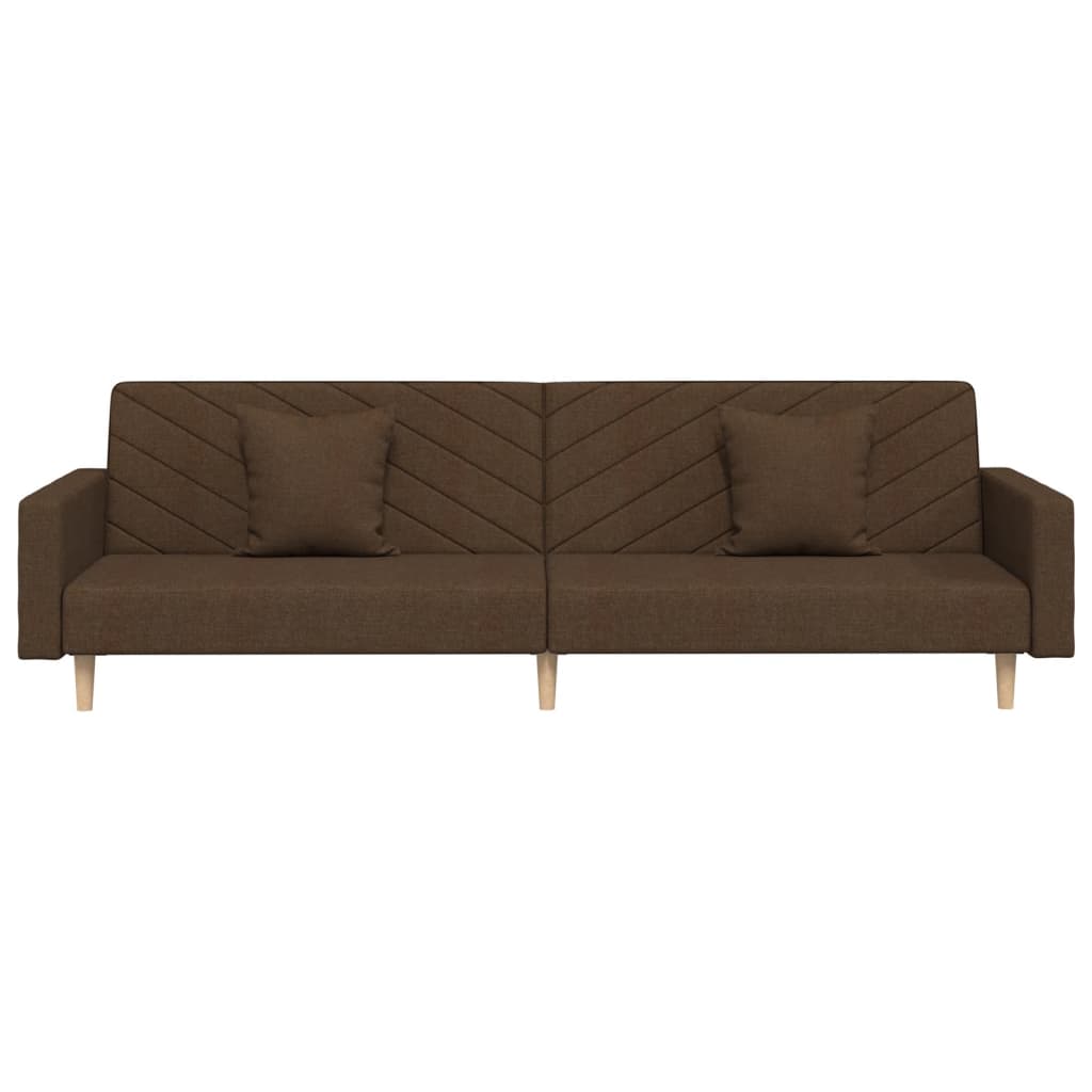 2 Seater Sofa Bed with 2 Pillows Brown Fabric