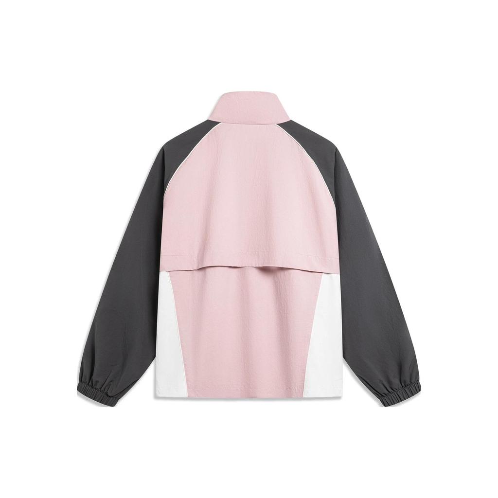 Li-Ning Windproof Water-Repellent Color Block Letter Print Loose Collar Zip Sports Jacket Unisex Jacket Light-Pink AJDT741-2