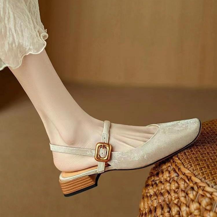 Fashion Mary Jane Women Sandals Mid Heels Square Toe Slingback Shoes 2024 Fashion Lolita Female Autumn New Elegant Dress Pumps Shoes