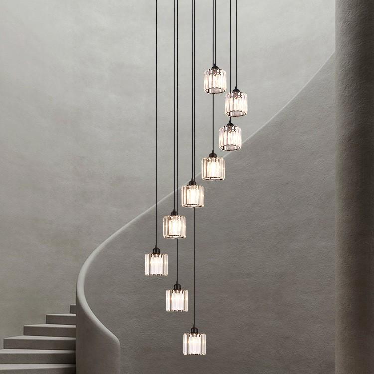 Crystal Stairway Chandelier for Duplex Loft and Villa Living Rooms