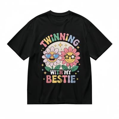 Women's Trend All-Season Classic T-Shirt Glitter Twin Blooms Art Design Tee