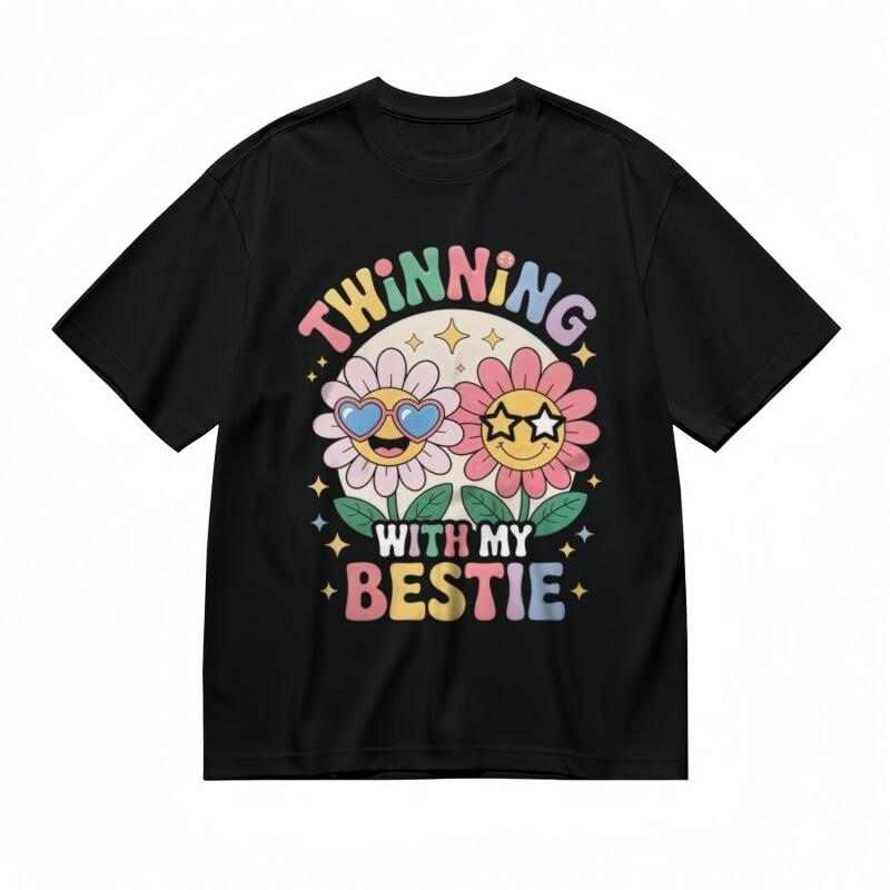 

Women s Trend All-Season Classic T-Shirt Glitter Twin Blooms Art Design Tee M