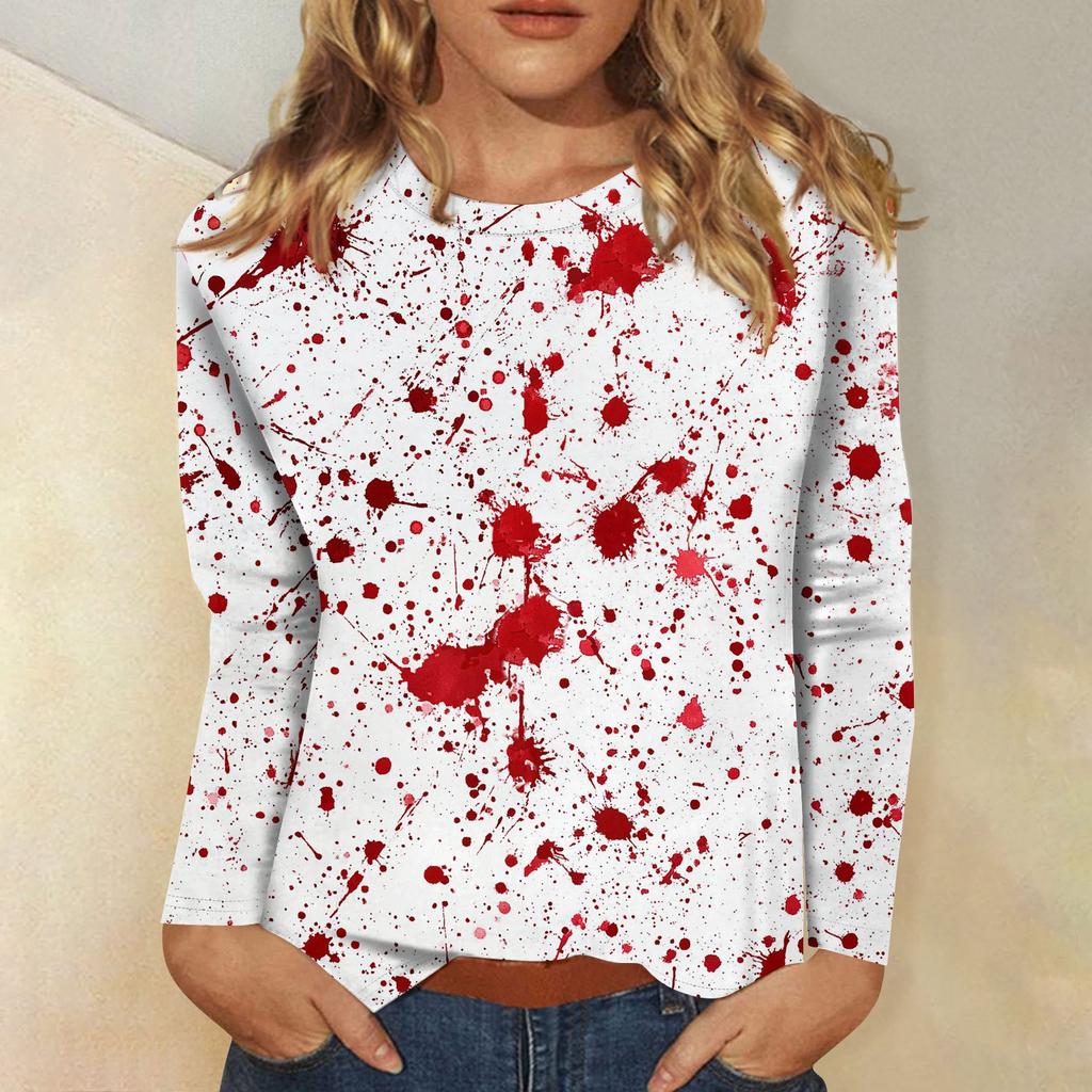 Women's Long-sleeved Loose-necked Halloween Print Casual Top, Suitable for Holiday Parties