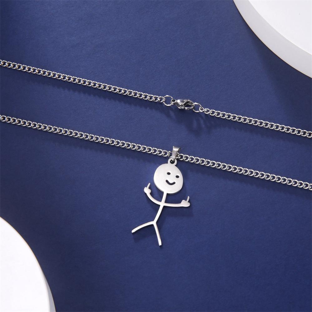 My Shape Hip Hop Fuxk You Funny Doodle Pendant Necklaces for Men Woman Stainless Steel Stickman Middle Finger Rock Punk Jewelry