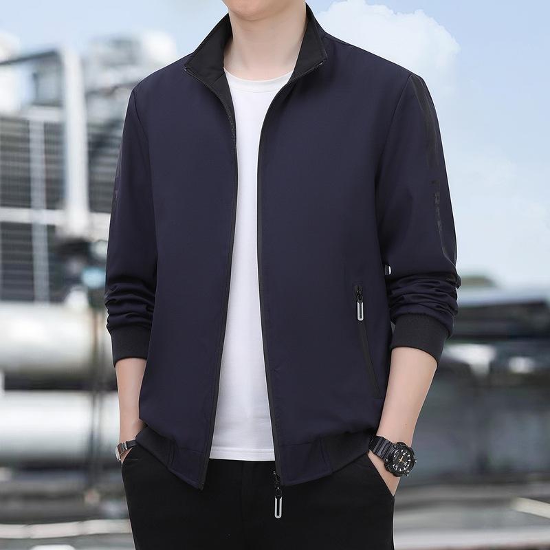 25 autumn and winter new coat men's solid color blue stand-up collar jacket men's casual versatile business jacket