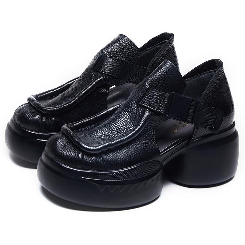 Fashion GKTINOO Retro Genuine Leather Thick Sole Platform Shoes Women 2025 Summer New Waterproof Comfort Round Toe Handmade Sandals