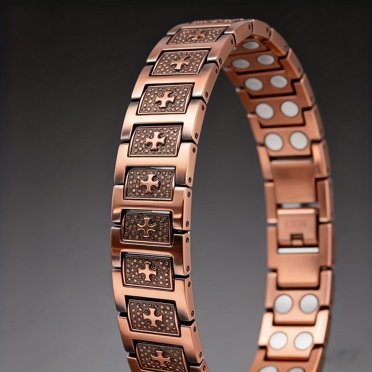 

Магнітний Браслет з Релігійним Хрестом для Чоловіків - Регульований Мідний Ремінець з Інструментом для Регулювання, Духовний Бізнес-Подарунок на День Валентина 21cm