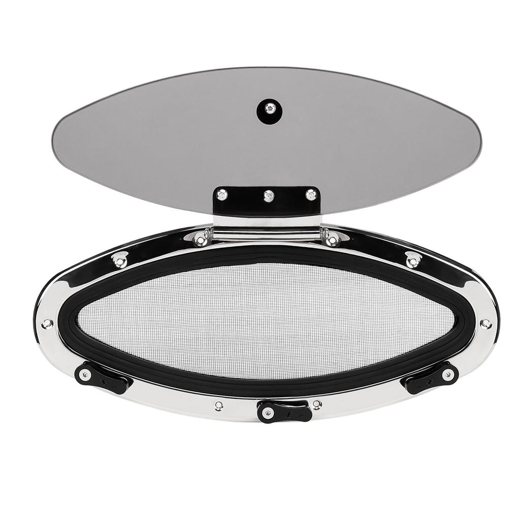 16.06x5.83in Oval Boat Porthole Window Inward Opening Tempered Glass UV Proof Waterproof Portlight Hatch Mesh Barrier