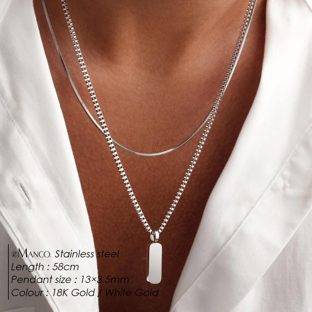 EManco Stainless Steel 18K Gold Cuban Chain Box Chain Man Bar Pendant Necklace Square Chain Necklace Jewelry for Mens