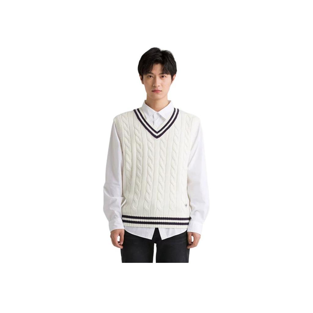 Guess Classic Fashion Trend V-Neck Comfortable Commuter Sleeveless Knitted Vest Men Vest Ivory MM4S1690
