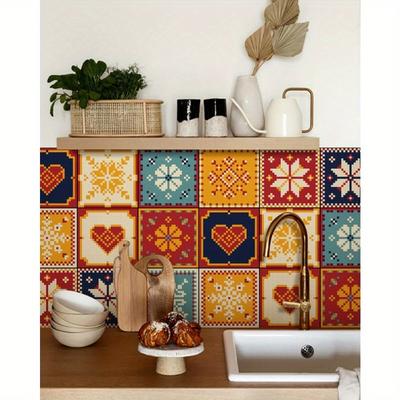 Vintage Self-Adhesive Waterproof Wall Sticker Set for Bathroom Kitchen TV Background Moisture-Proof Tile Decal Home Decor