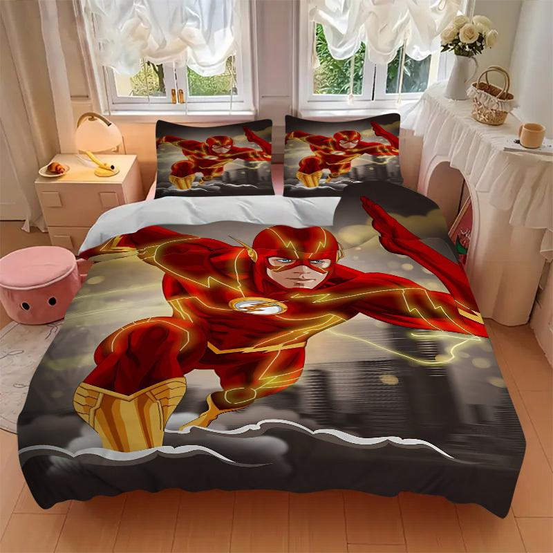 3pcs Flash Superhero Cover Set,Soft Comfortable Duvet Cover,Guest Room (1*Duvet Cover + 2*Pillowcases, Without Core) yy251024165