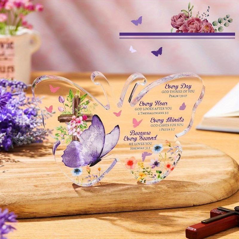 Płaski Dekoracyjny Prezent Religijny Akrylowa Tabliczka Dekoracyjna na Biurko w Kształcie Motyla, Tabliczka Dekoracyjna do Domu Wisząca Sztuka Ścienna Dekoracja Ogrodowa do Pokoju Do