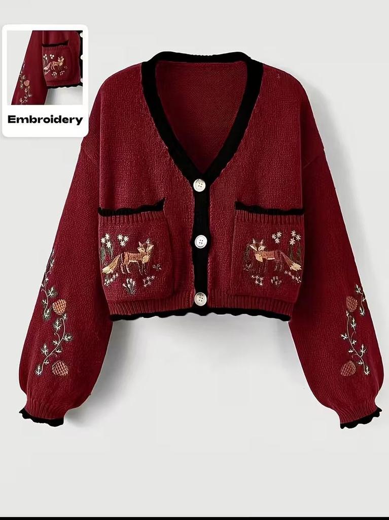 Women's V-Neck Long Sleeve Buttoned Pocket Sweater Top