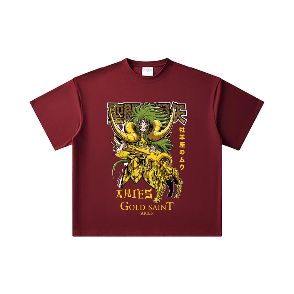 260 GSM Double Yarn 32 Count 100% Cotton Saint Seiya V19 Aries Print Unisex Heavy Cotton T Shirt