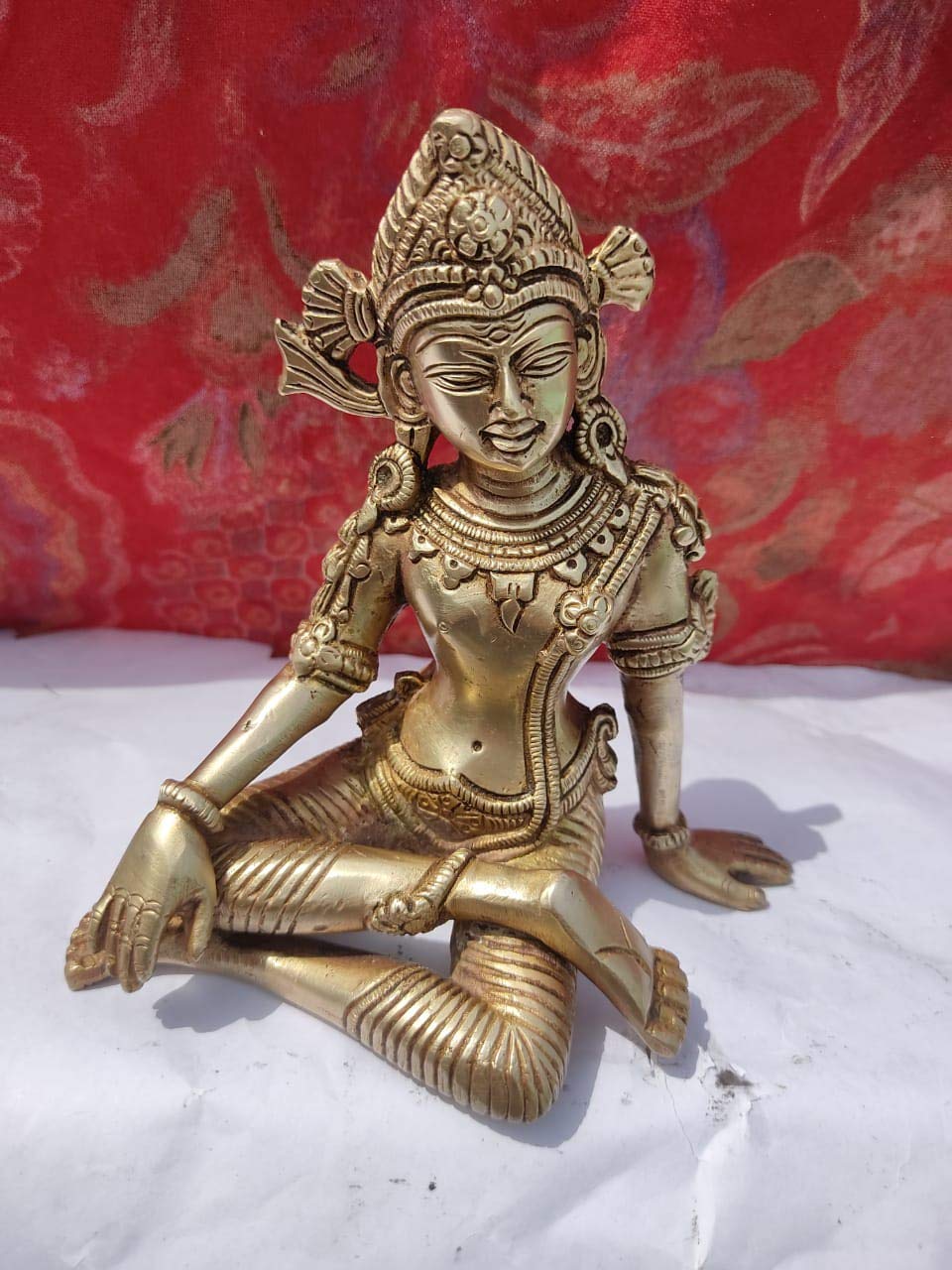 

Pure Brass Indra Dev Statue, Sitting Posture Indra Dev Murti, Antique Golden