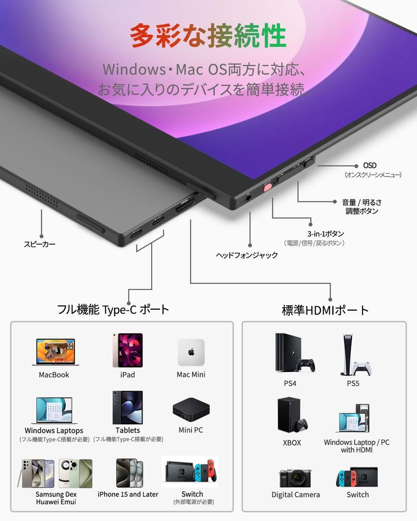 Intehill Mobile OLED Touchscreen Gaming 1920x1080 DCI P3 OLED Mobile USB Metal Tripod Stand Portable Monitor T13FA Monitor, 13.3-inch Monitor,