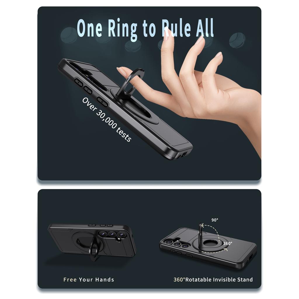For Samsung Galaxy S25+/S24+ Magnetic Case Ring Kickstand PC+TPU Phone Cover