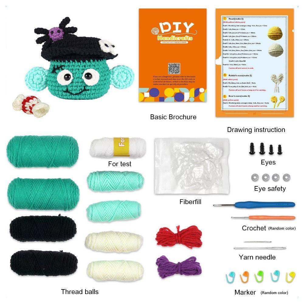 Creative Halloween Thread Crochet Material Little Green Doll Beginner Crochet Kit  Beginners