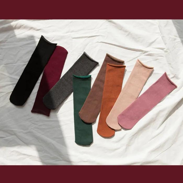 [BIARRITZ] Royal Warm Hug_Warm Fleece-Lined Plain Mid-Calf Socks
