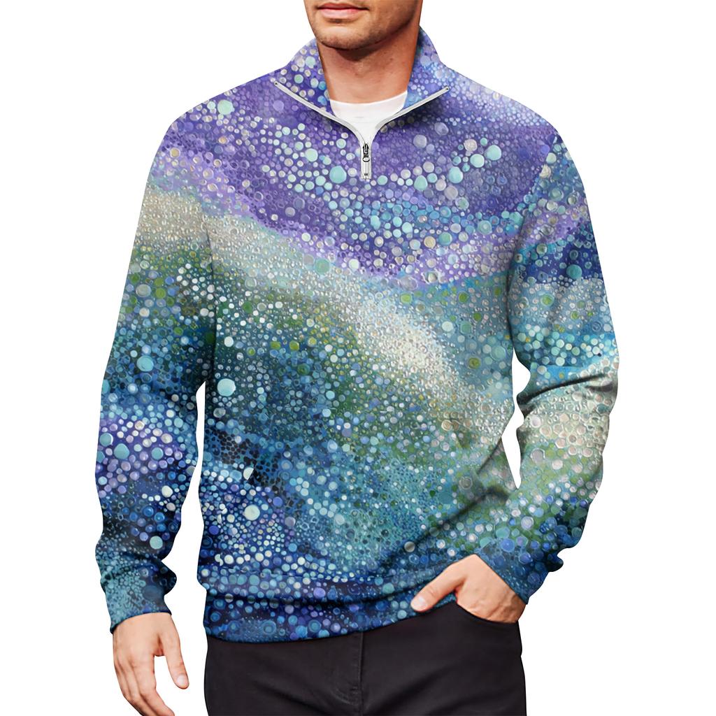 Men's Loose Casual 1/4 Zip Sweatshirt Fashion Printed Long Sleeve Top With Pockets