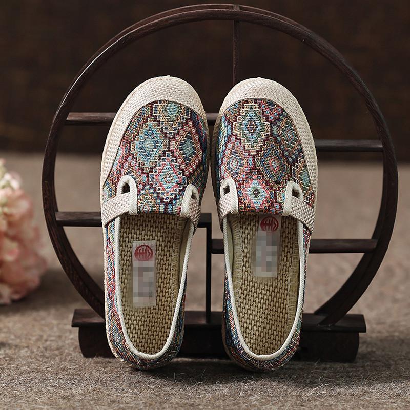 Sommer neue Stoffschuhe Damen Ethno-Stil Canvas Schuhe Damen Weichsohle Leinen Slipper Fischer Schuhe