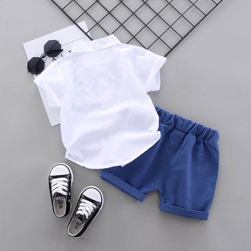 Children's Clothing For Small And Medium-sized Children, Summer New Style Lapel Shirt, Fashionable Printed Overalls Shorts Suit