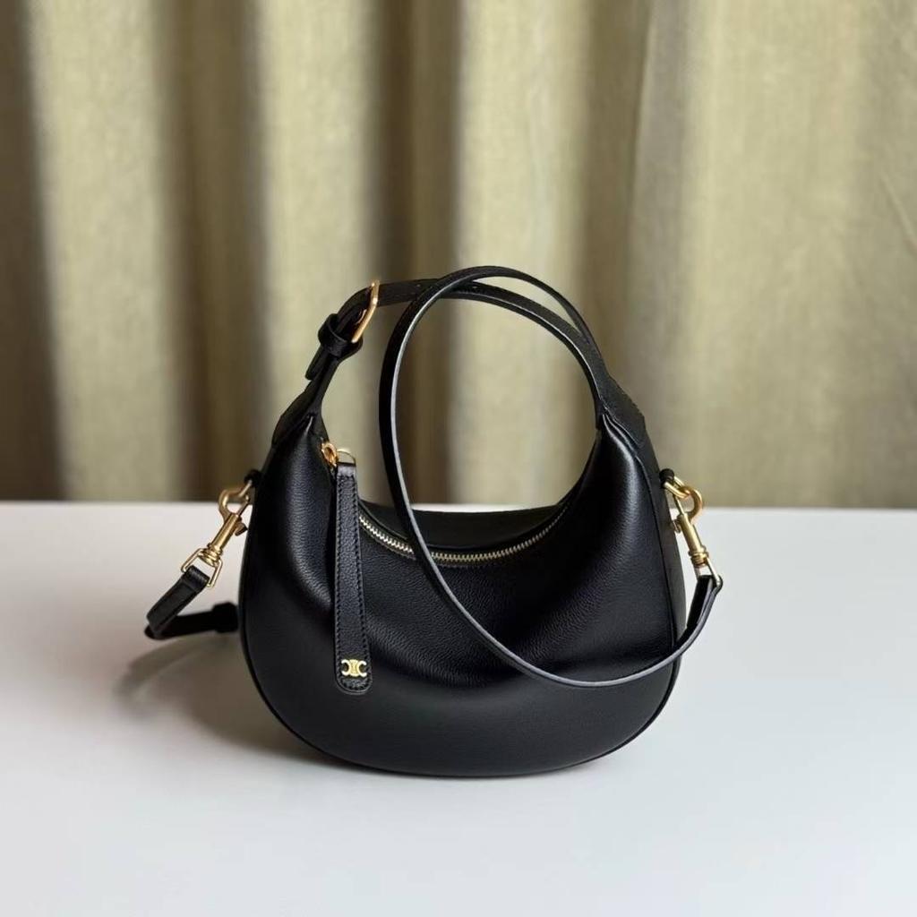 Cowhide crescent bag handbag underarm bag 2025 new casual shoulder bag messenger bag first layer women's bag mini