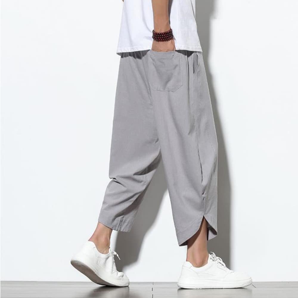 GUTHONG Letní Sarouel Plus Zkrácené Jednobarevné Zúžené Nastavitelné Volné Ležérní Kalhoty pro a Podzim Pánské Kalhoty, Kalhoty s Širokými Nohavicemi, Velikosti, Délka, Barva, Kalhoty,