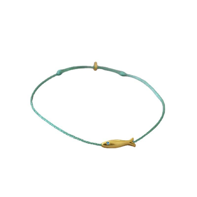 Blue Silk Thread Woven Retro Gold Koi Small Fish Simple and Extremely Thin Bracelet Hand Rope Stacking Belt