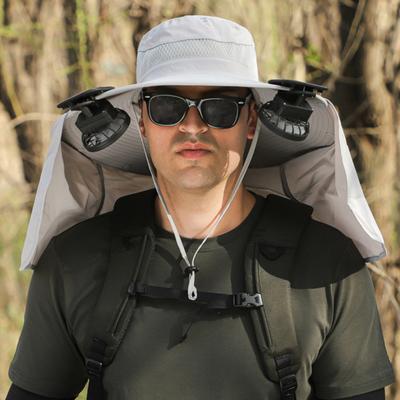 Solar Fan Hat with Neck Flap UPF 50+ UV Protection Hat with 2 Cooling Fans USB Rechargeable Breathable Men Women Summer Outdoor Wide Brim Sun Hat