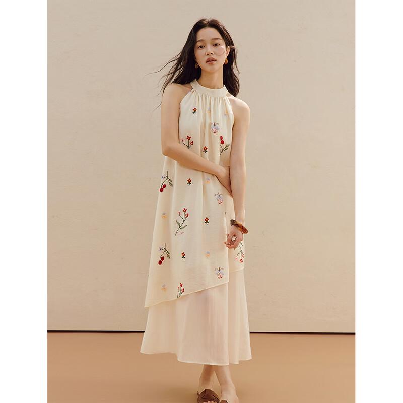 INMAN Lyocell Embroidered Halter Neck Dress