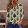 Women's Fashion Casual Halloween Printed V-Neck Short Sleeve Decorative Button Three-quarter Sleeve T-shirt Top