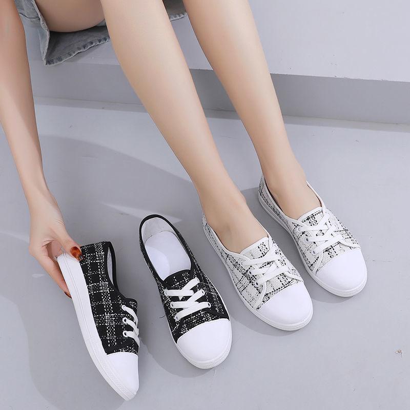 Summer New Canvas Shoes for Women Fashionable and Breathable One Step Shoes for Women Versatile Flat Shoes for Female Students