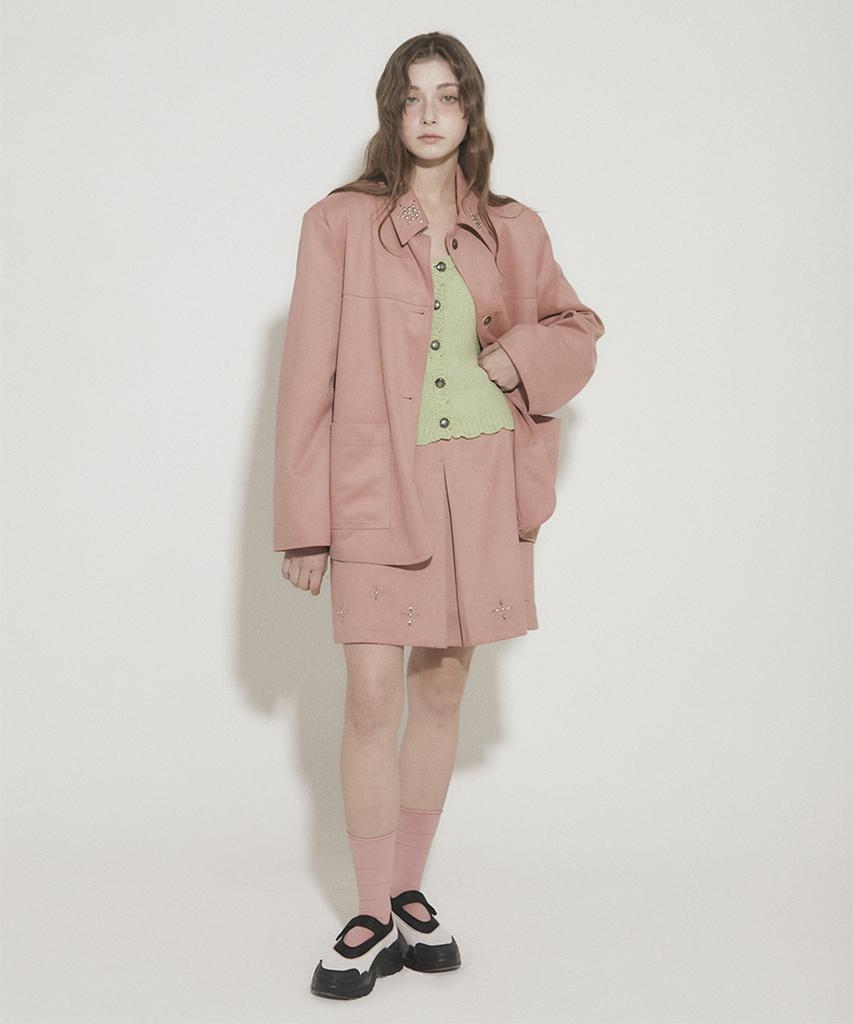 Eoboneoseu Four Suede Studded Mini Skirt [Pink]