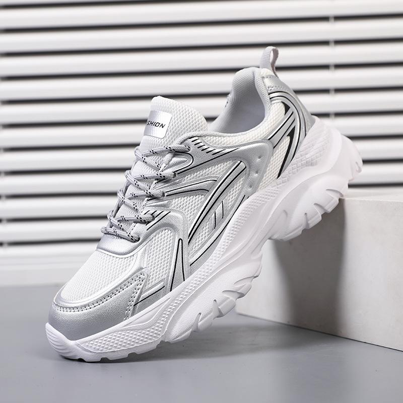 Thick-soled Heightening Versatile Casual Dad Shoes Women's Shoes Spring New Silver Mesh Sneakers Breathable Running