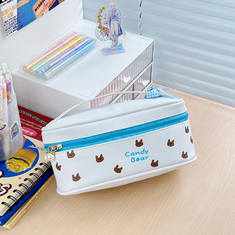 PU Leather Soft Pencil Case Large Capacity Cartoon Storage Bag Multi-Purpose Girly Stationery Bag for Children Student Supplies