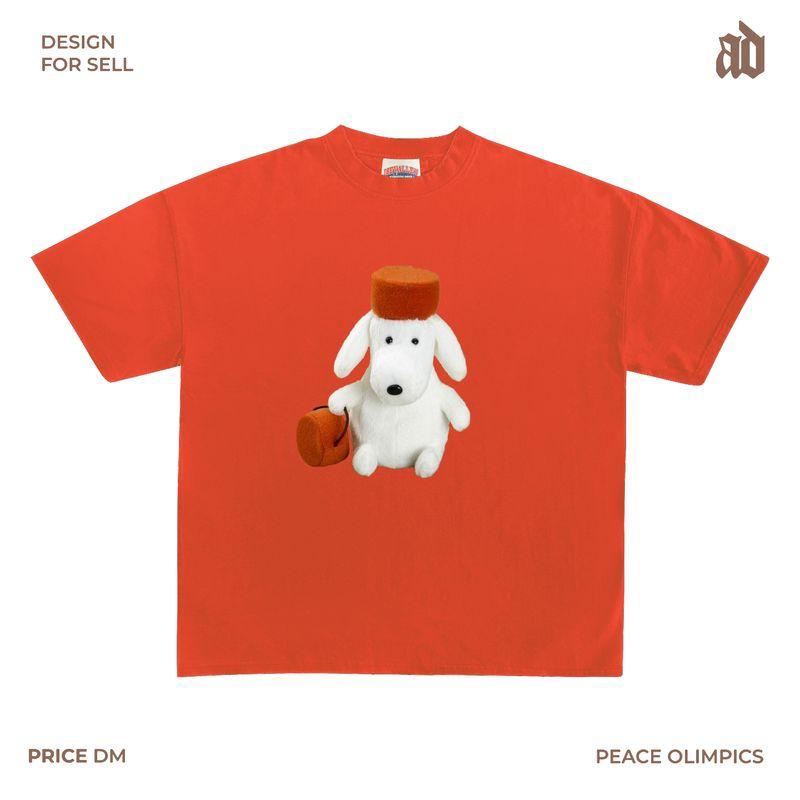 

230G Lightweight Shoulder Dog Wear a Hat Cute Illustration round Neck T-shirt Cute Simple and Stylish Summer Selection Fragrant orange XXXL