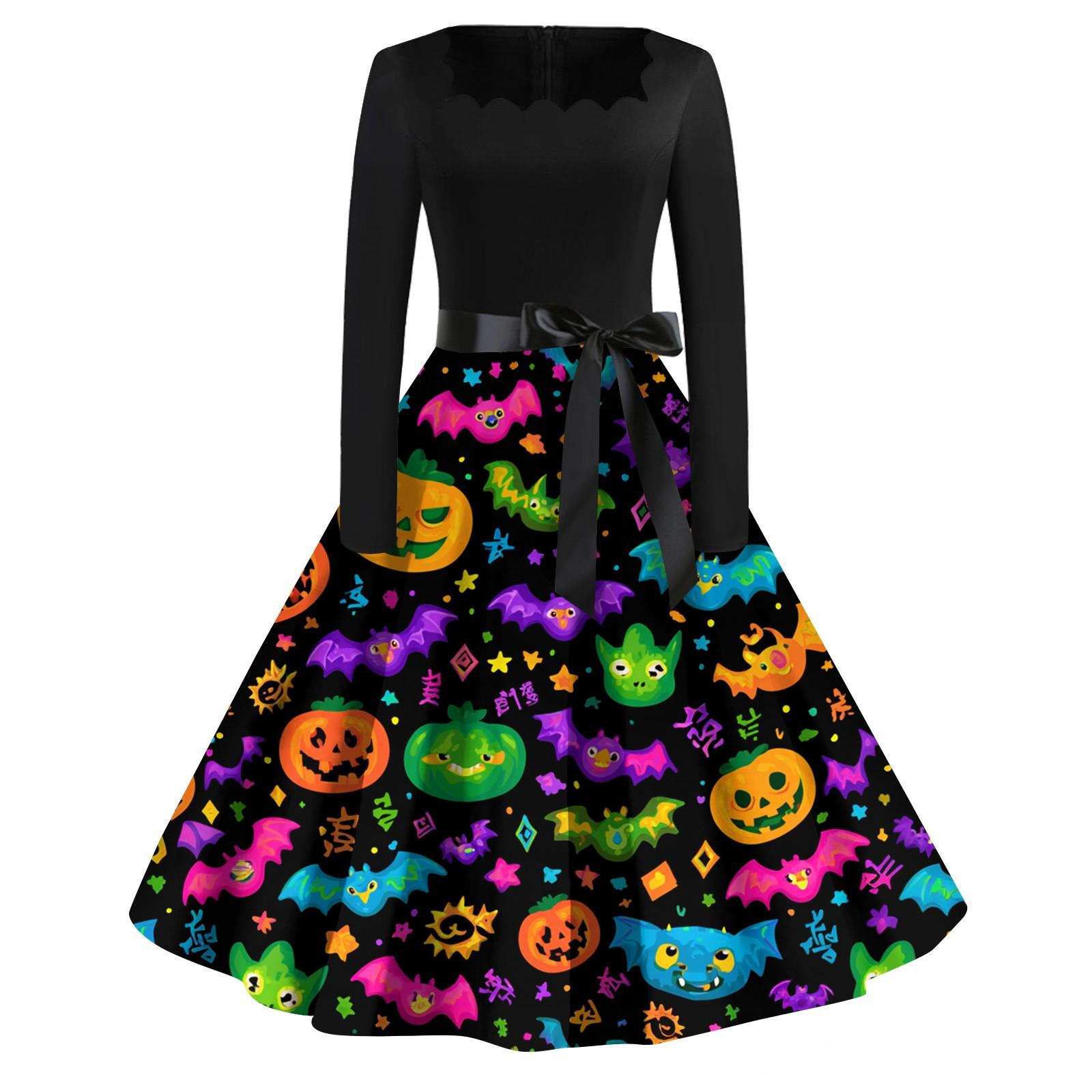 

Women s Casual Fashion Halloween Printed Square Neck Vintage Dress XXXXL