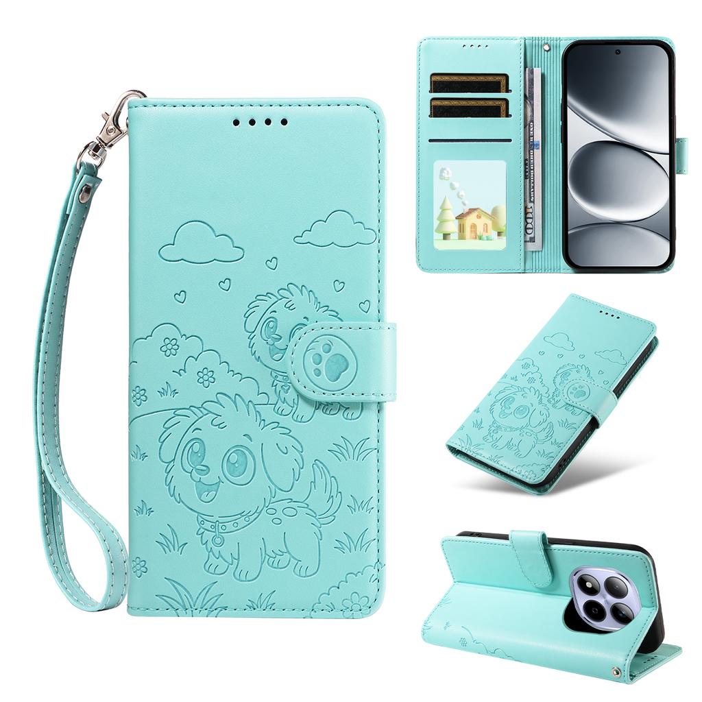 Etui do Xiaomi Redmi Note 15 Pro 5G z blokadą RFID, wytłaczany wzór psa, pokrywa na telefon ze skóry PU z paskiem na nadgarstek