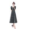 Summer 2025 Petite Black Floral Square Neck Dress - Slimming and High-End Fashion