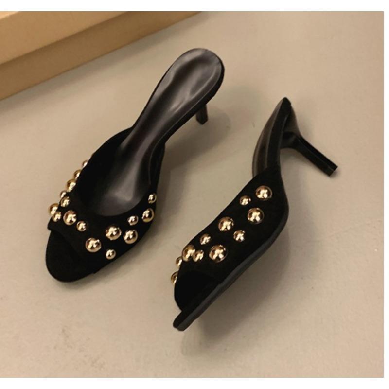 Summer Women's Open-toed Luxury Women's Sandals Sexy Riveted Retro Decorative Party Dinner Women's Stiletto Heels Plus Size 42