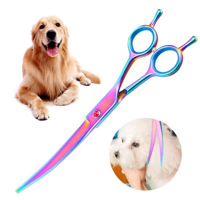 Bunte Fellschere für Haustiere. Ergonomischer Griff. Rasiermesserscharfe Klingen. Praktisches und sicheres Werkzeug zum Trimmen von Tierhaaren für Hunde und Katzen.