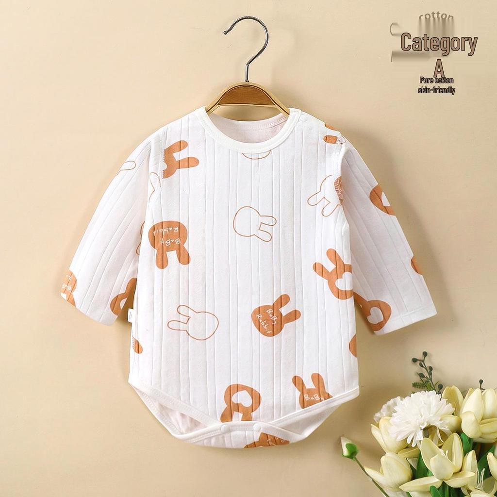 Spring & Autumn Baby Romper, Pure Cotton, Long Sleeve Wrap-over Onesie