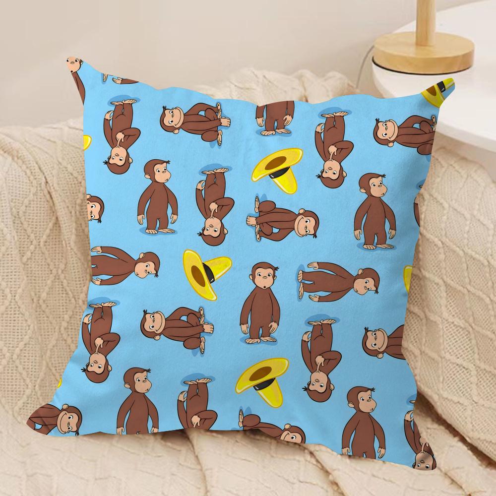 GeorgeThe Curious Monkey Cushion Cover Soft Plush Fabric DoubleSided Printed Sofa Cushion Cover for All Seasons Home Decor Gift