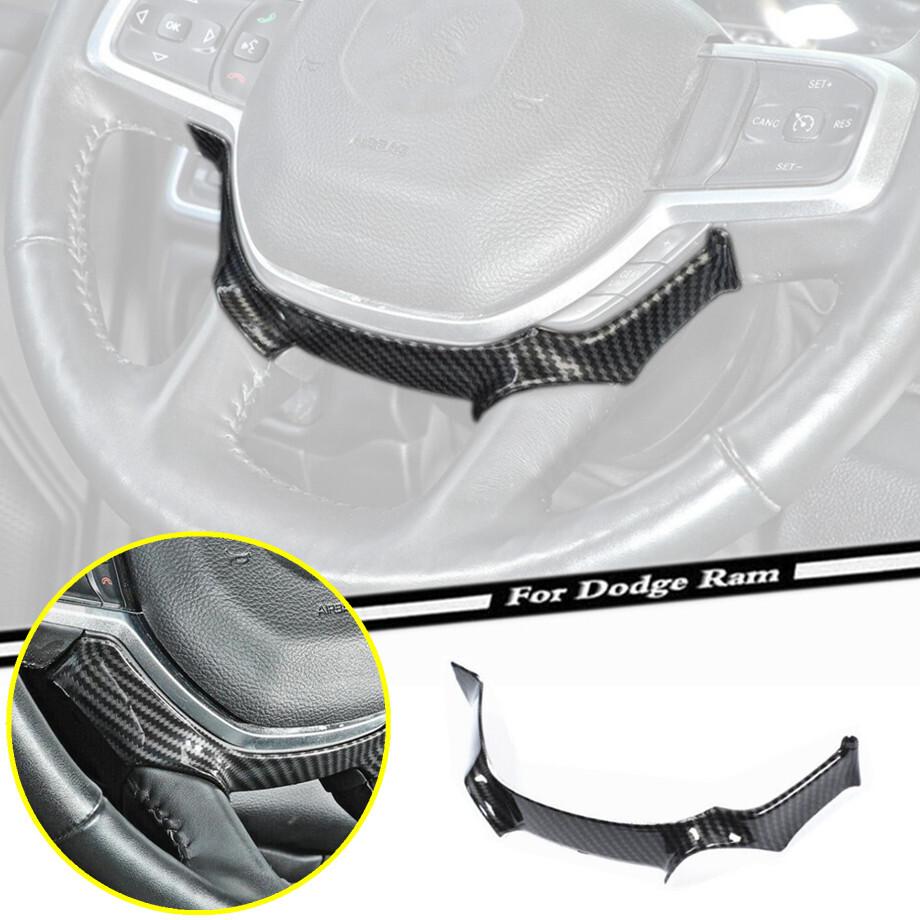 For 2019 - 2024 Dodge RAM 1500 Carbon Fiber Steering Wheel Decoration Cover Trim