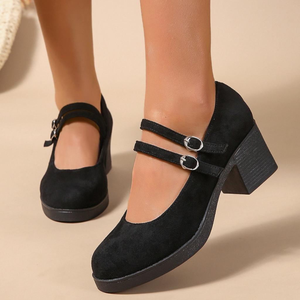 Fashion Women's Shoes 2025 Ankle-wrap Women's High Heels Plus Size Office & Career Pumps Women Chunky Heels Buckle Strap Female Shoes