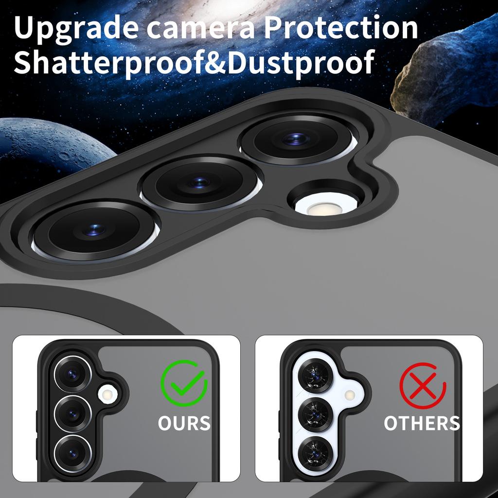 New Samsung S25 Edge Camera Fine Hole Two In One Mobile Phone Case Black Magnetic Semi Transparent Protective Case