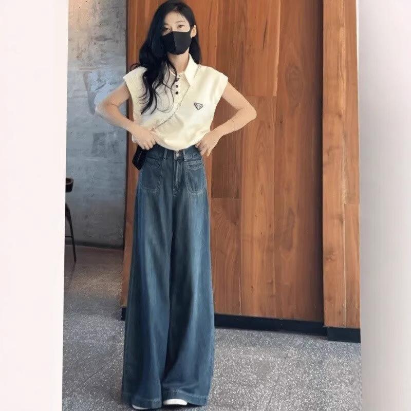 Women's High-Waisted Wide-Leg Jeans: 2025 Spring American Retro Slimming Loose Fit, Floor-Length Pants